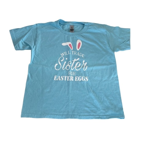 Gildan 100% Heavy Cotton Blue Easter Graphic T-Shirt Youth size XS - Picture 2 of 11